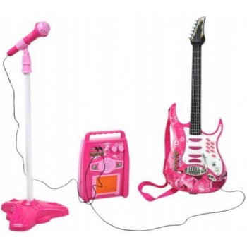 Kruzzel 22407 Dětská rocková elektrická kytara a zesilovač a mikrofon růžová