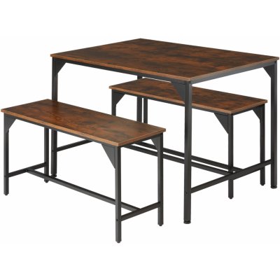 tectake 404340 sestava stolu a laviček bolton 2+1 - industrial tmavé dřevo – Hledejceny.cz