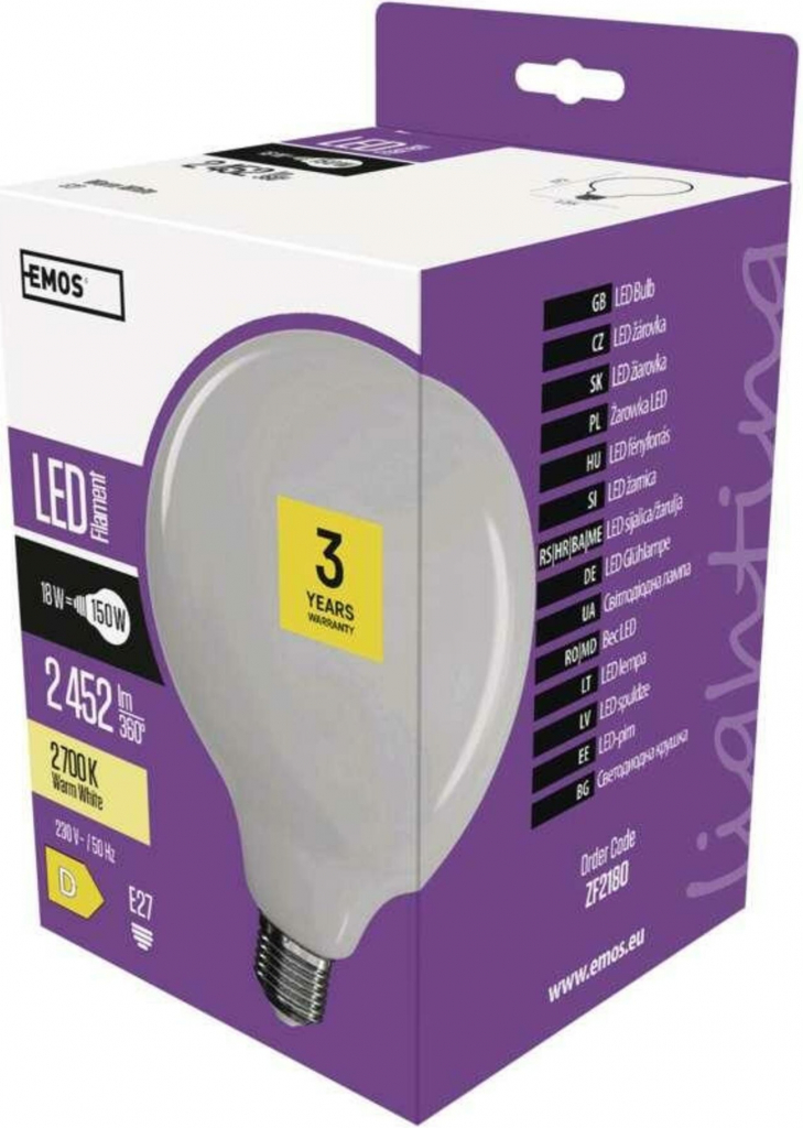 Emos LED žárovka Filament Globe E27 18 W 150 W 2 452 lm teplá bílá
