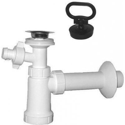 Bruckner Umyvadlový sifon s odbočkou, nerez výpust, zátka s uchem, odpad 40 mm, bílá 151.114.0 – Zboží Dáma
