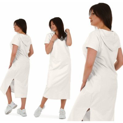 Fashionweek pohodlné mikinové bavlněné šaty s kapuci Midi MF582 bílá – Zboží Mobilmania
