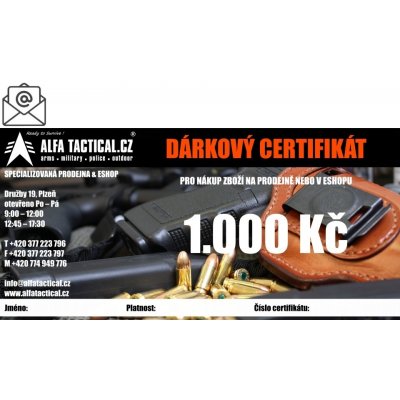 ALFA TACTICAL ELEKTRONICKÝ DÁRKOVÝ CERTIFIKÁT ALFATACTICAL 1000,-CZK – Hledejceny.cz