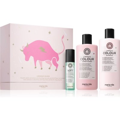 Maria Nila Luminous Colour Luminous Colour šampon pro barvené vlasy 350 ml + Luminous Colour kondicionér pro barvené vlasy 300 ml + True Soft arganový olej s hydratačním účinkem 100 ml dárková sada