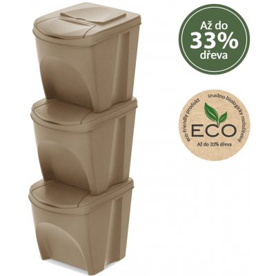 PROSPERPLAST Sada 3 odpadkových košů SORTIBOX ECO WOOD naturo 3 x 25 l – Zboží Mobilmania