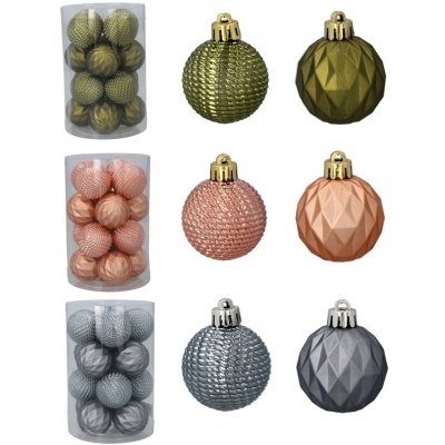 Pro-Tech shop Sada 16 vánočních koulí 4cm olivová / měděná / grafitová mix vzorů v tubě 69509 – Hledejceny.cz