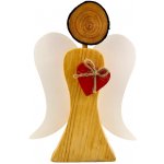 AMADEA Dřevěný anděl s bílými křídly a červeným srdcem masivní dřevo 17x13,5x2 cm