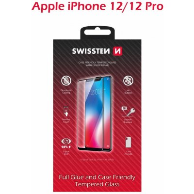 Swissten sklo FullGlue , color frame, case friendly Apple iPhone 12/12 pro černé 83857 – Zboží Živě