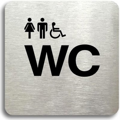 Accept Piktogram "WC ženy, muži, invalidé" (80 × 80 mm) (stříbrná tabulka - černý tisk bez rámečku)