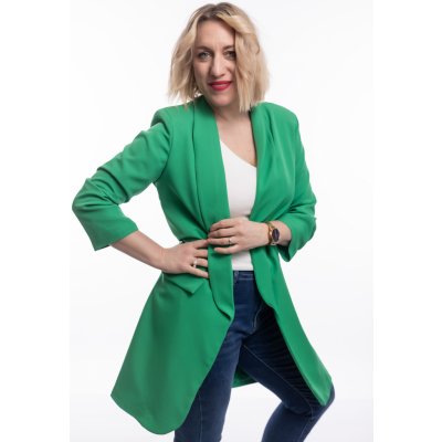 Italy fashion dámské dlouhé sako SCARLET trávově zelená – Zboží Dáma