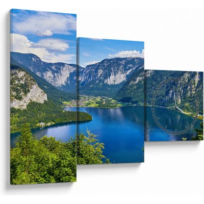 Obraz - Halštatské jezero, Hallstatt, Rakousko (s hodinami), třídílný 90x70 cm s hodinami – Hledejceny.cz