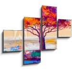Obraz 4D čtyřdílný - 120 x 90 cm - Tree oil painting, artistic background Stromová olejomalba, umělecké pozadí