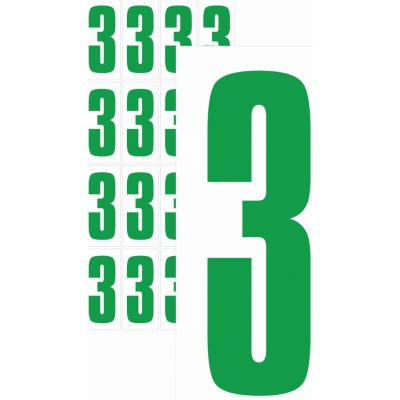 Čísla samolepicí 3 zelená samolepící vinylová fólie 75 mm písmo - aršík 4 ks – Sleviste.cz