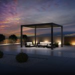 Gutroof DELUXE PRO AUTOMATIC 3x4 elektrická terasová pergola s LED osvětlením, Taupe – Zboží Mobilmania