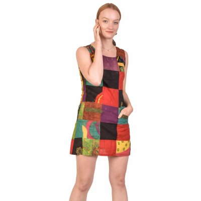 Sanu Babu šaty bez rukávukapsy multibarevný patchwork zip na boku – Zboží Mobilmania