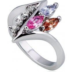 Šperky eshop lesklý prsten ostrá zatočená linie s čirými a barevnými zirkony L10.04