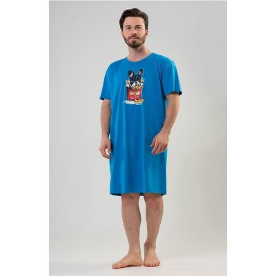 Bulldog pánská noční košile s krátkým rukávem modrá – Zboží Mobilmania