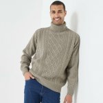 Pulovr s rolákem a irským vzorem hnědošedý melír – Zboží Dáma