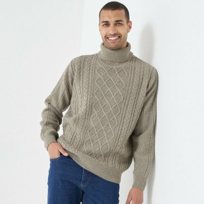 Pulovr s rolákem a irským vzorem hnědošedý melír – Zboží Dáma