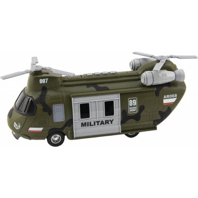 Teddies Vrtulník/Helikoptéra vojenská plast 28cm na baterie se světlem se zvukem v krabici 32x19x12cm