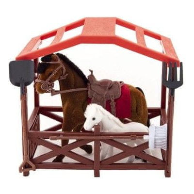InnoVibe Kůň se sedlem s hříbětem fliška s ohradou s doplňky 23x20x15cm – Zboží Mobilmania