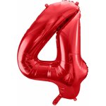 Narozeninový fóliový balónek číslo 4 červený 86 cm