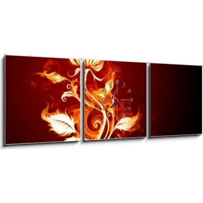 Obraz s hodinami 3D třídílný - 150 x 50 cm - Fire rose Oheň vzrostl – Zboží Mobilmania