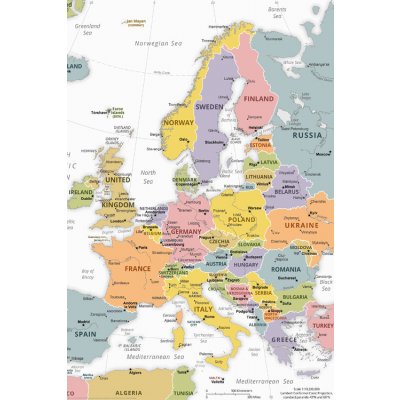 Plakát, Obraz - Mapa Evropy - politická, 61 × 91.5 cm – Zboží Mobilmania