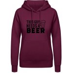 AWDis Hoodie Mikina Nápis Tenhle chlap potřebuje Pivo Purpurovočervená – Zboží Dáma
