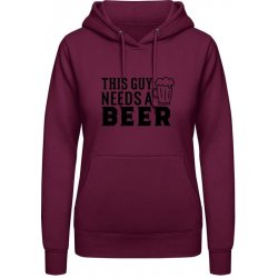 AWDis Hoodie mikina Nápis Tenhle chlap potřebuje Pivo Purpurovočervená