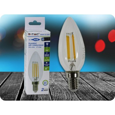 V-tac E14 LED RETRO Filament žárovka 4W, svíčka Teplá bílá – Zbozi.Blesk.cz