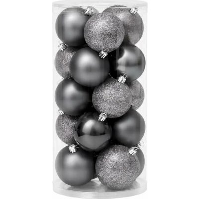 DECOLED Sada vánočních ozdob šedá 8 cm plastové koule, 12× matná, 12× glitter, balení 24 baněk – Hledejceny.cz