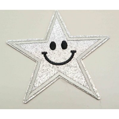 Nažehlovací záplata - třpytivá hvězda - stříbrná - rozměr 8,5 cm x 8,5 cm – Zboží Mobilmania