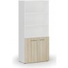 Kancelářské skříně Primo Kombinovaná kancelářská skříň WHITE, dveře na 2 patra, 1781 x 800 x 420 mm, bílá/dub přírodní