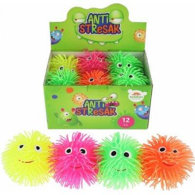Teddies Míček chlupatý antistresový mačkací silikon 8cm na baterie se světlem 4 barvy v sáčku 12ks v boxu – Zboží Mobilmania