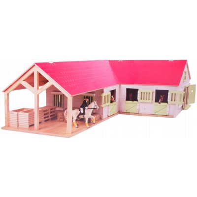 Kids Globe 610210 Stodola se stájemi pro koně a růžovou střechou 1:24 – Sleviste.cz