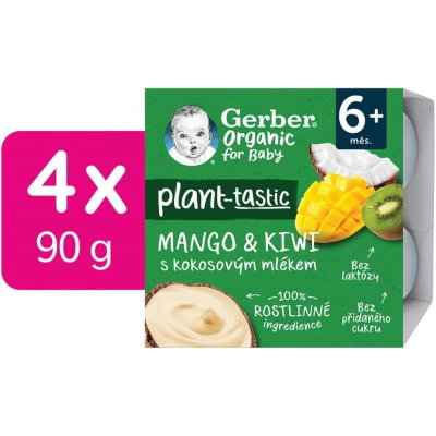 GERBER Organic 100% Dezert rostlinný mango a kiwi s kokosovým mlékem 4 x 90 g​ – Zbozi.Blesk.cz