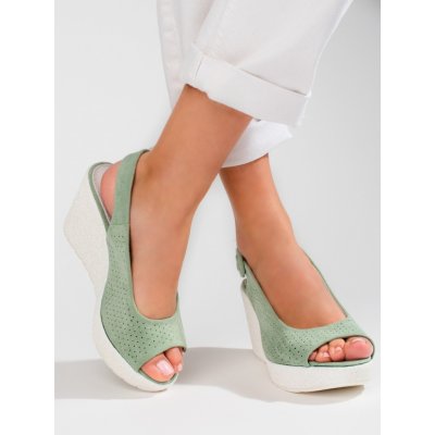 Pk Sandály Moderní sandály zelené dámské na klínku