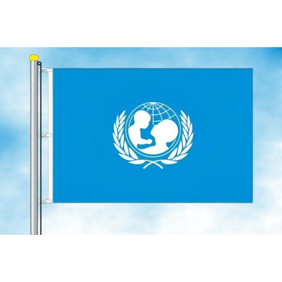 LIBEA, s.r.o. Vlajka UNICEF Rozměr: 30×45 cm, Uchycení: Karabiny na stožár – Hledejceny.cz