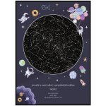 Hvězdná mapa vašeho životního okamžiku Rozměr plakátu: 50 x 70 cm digitální pdf e-mailem, Barva pozadí: Ilustrovaná - fialová, Volba rámu: Bez rámu – Zboží Dáma