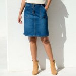 Rozšířená džínová sukně s knoflíky sepraná modrá – Zboží Mobilmania