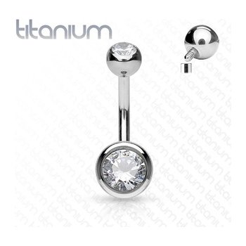 Šperky4U piercing do pupíku vnitřní závit čirý zirkon titan TIT1009-160846