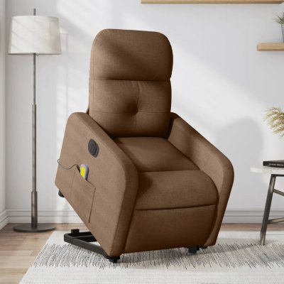 vidaXL Elektrické zvedací masážní polohovací křeslo hnědé textil 3206826 – Sleviste.cz