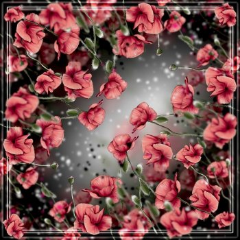 KSD-art saténový šátek růžová červené máky