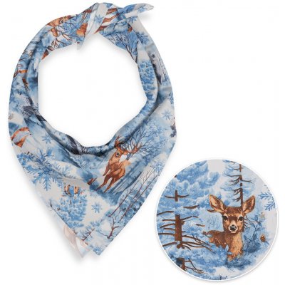 Biante Dětský bavlněný šátek Sandra SA-674 Lesní zvířata v zimním lese na modrém – Zboží Dáma