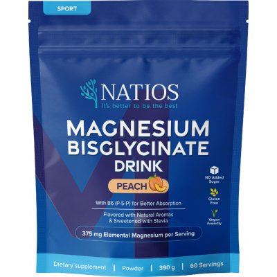 NATIOS Magnesium Bisglycinate + B6 Drink, 375 mg, Broskev, 390 g – Hledejceny.cz