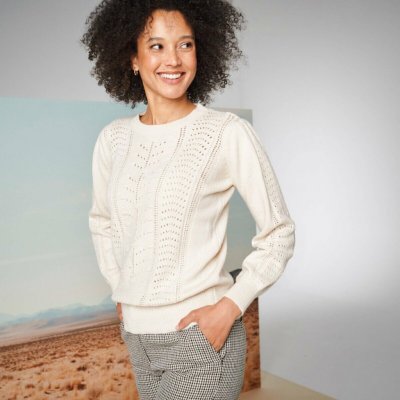 Pulovr s ažurovým vzorem, jemný na dotek režná – Sleviste.cz