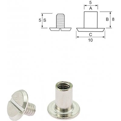 Pro Háčkování Nýt šroubovací 8 mm, Ø 5 mm nikl Počet: 10 ks – Zboží Dáma