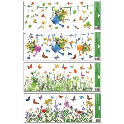 Anděl Okenní fólie pruh Květy 22,5 x 60 cm 6786 Typ: Zelené traviny s motýli – Sleviste.cz