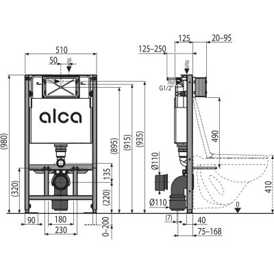 Alcadrain Předstěnový instalační systém pro suchou instalaci (do sádrokartonu) AM101/1000 Sádromodul