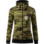 Ukrajina trojzubec prso dámská mikina trendy zipper s kapucí Zelený maskáč – Zboží Dáma